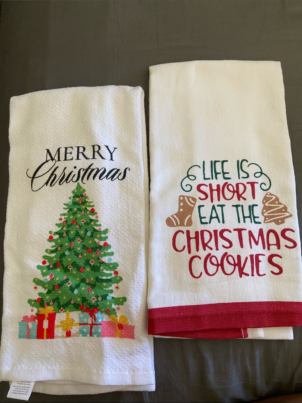 Christmas Tree & Cookies Holiday Kitchen Towels - White